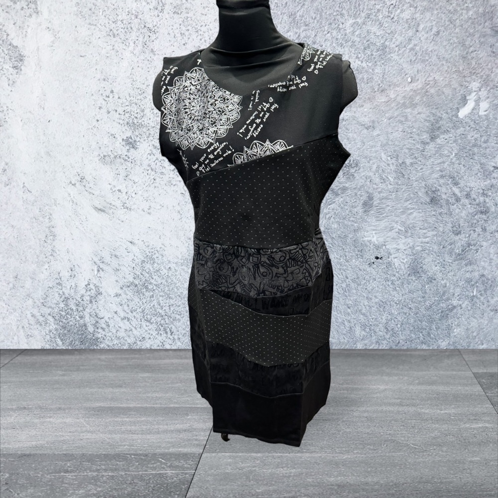 Desigual Black Patchwork Midi Dress with White Print